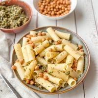 Pesto-Pasta mit gerösteten Kichererbsen