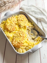 Schnitzel-Spätzle-Auflauf mit Käsesoße